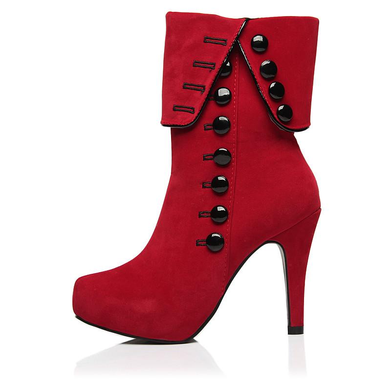 Red Flock Buckle Winter Boots